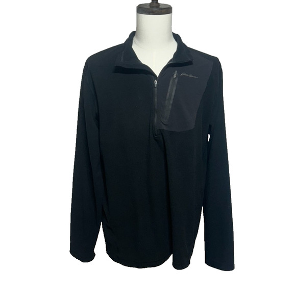 Eddie Bauer Sweater Mens XL Tall Black Fleece First Ascent 1/4 Zip Pullover - Picture 1 of 11